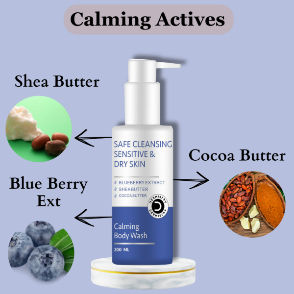 Dermistry Sensitive & Dry Skin Care Calming Soothing Body Wash Safe Soap Free Cleanser Blue Berry Fashion