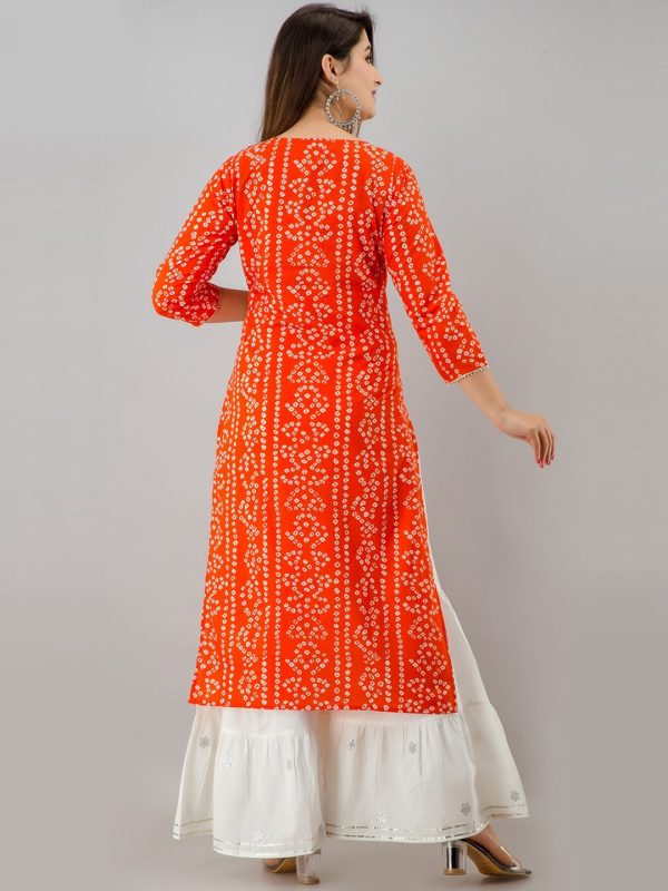 HERE&NOW Orange Tie Up Neck Bandhani Printed Gotta Patti Kurta Sale