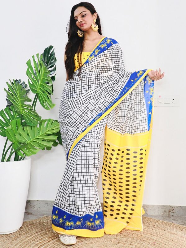 Saree Mall Checked Pure Cotton Bagh Sarees For Cheap