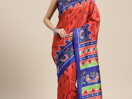 Saree Mall Red & Blue Printed Bhagalpuri Saree Online now