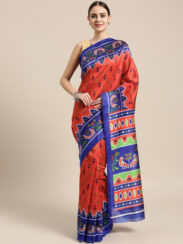 Saree Mall Red & Blue Printed Bhagalpuri Saree Online now