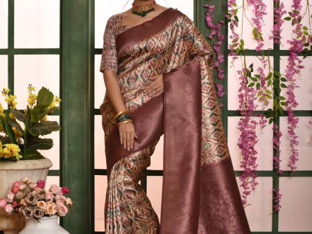 Vishnu Weaves Women s Wine Banarasi Silk Zari Woven Patola Saree with Blouse Supply