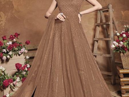 Myra Beige Heavy Embroidered Gown Suit Online now