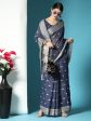 Vishnu Weaves Women s Navy Blue Lucknowi Cotton Chikankari Woven Saree with Blouse Fashion