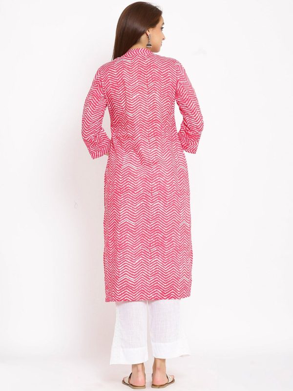 HERE&NOW Pink Chevron Printed Regular Kurta with Trousers on Sale