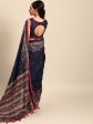 Saree Mall Navy Blue & Red Floral Jute Silk Block Print Sarees Online Hot Sale