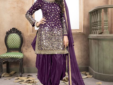 Myra Purple Tafeta Silk Patiyala Suit Discount