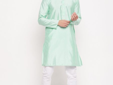 VM by Vastramay Men s Aqua And White Silk Blend Kurta Pyjama Set Supply