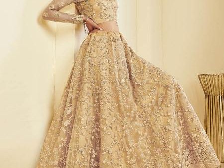 Myra Beautiful Fashion Golden Heavy Embroidered Net Bridal Lehenga on Sale