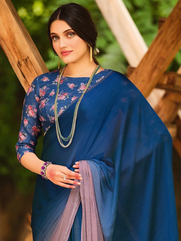 Saree Mall Blue & Mauve Ombre Dyed Sarees Cheap