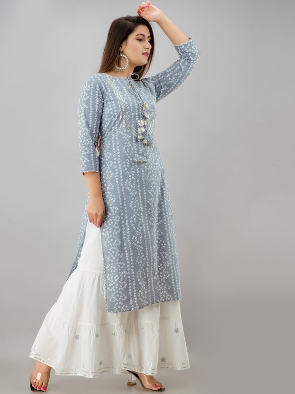 HERE&NOW Grey Bandhani Printed Gotta Patti Kurta with Sharara For Discount