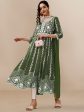 HERE&NOW Green & White Ethnic Motifs Embroidered Chikankari Kurta & Dupatta Cheap