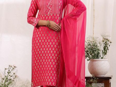 Anubhutee Ethnic Motifs Printed Regular Gotta Patti Kurta With Trousers & Dupatta For Sale