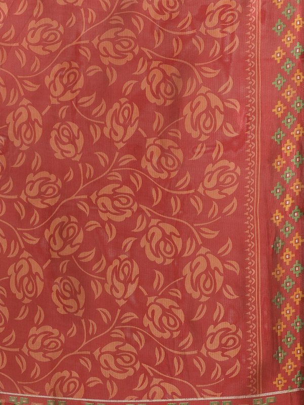 Saree Mall Rust Red & Mustard Yellow Printed Saree For Discount