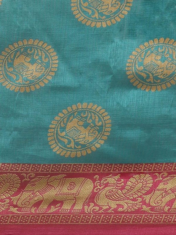 Saree Mall Teal Green & Beige Printed Bhagalpuri Saree For Discount