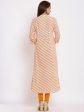 HERE&NOW Orange Mandarin Collar Striped A-Line Kurta Online Sale