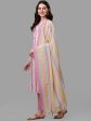 HERE&NOW Pink & White Striped Pure Cotton Kurta With Trousers & Dupatta Supply