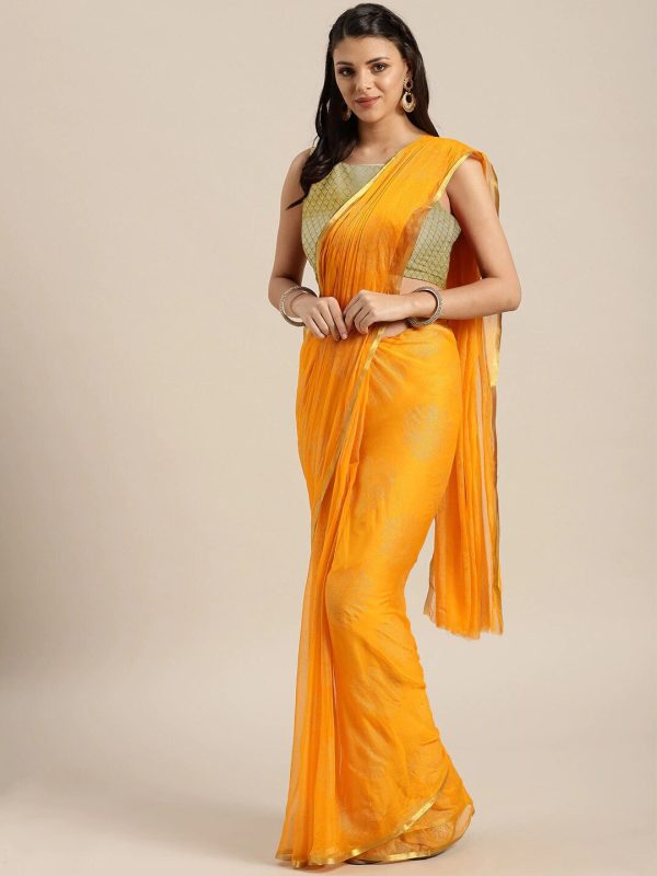 Saree Mall Yellow & Gold-Toned Zari Sarees For Discount