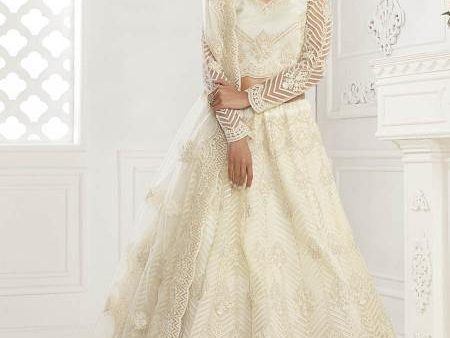 Myra Beautiful Fashion Off White Heavy Embroidered Net Bridal Lehenga on Sale