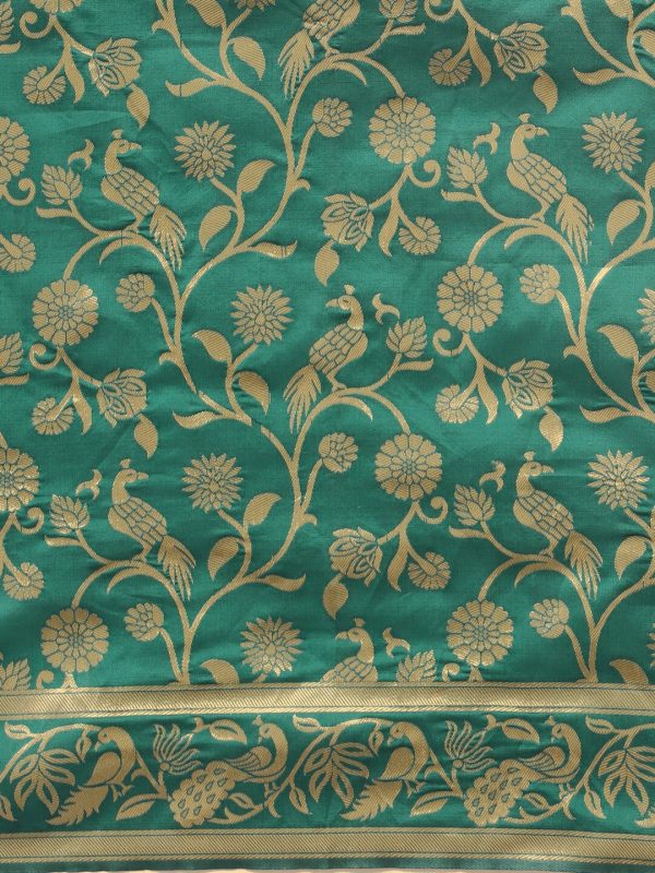 Saree Mall Teal Green & Golden Woven Design Banarasi Saree Fashion