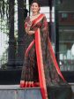 Saree Mall Floral Printed Linen Blend Block Print Sarees on Sale