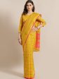 Saree Mall Mustard & Coral Checked Silk Cotton Sarees For Discount