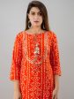 HERE&NOW Orange Tie Up Neck Bandhani Printed Gotta Patti Kurta Sale