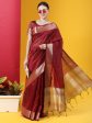 Vishnu Weaves Women s Maroon Tussar Silk Zari Woven Saree with Blouse Supply