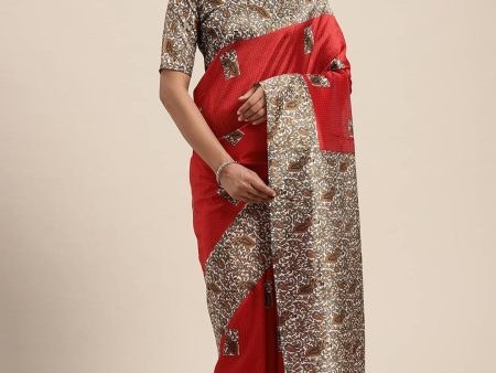 Saree Mall Red Art Silk Sarees Hot on Sale