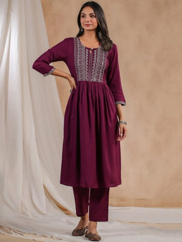 Anubhutee Ethnic Motifs Yoke Design Sequins Detail A-Line Kurta Online now