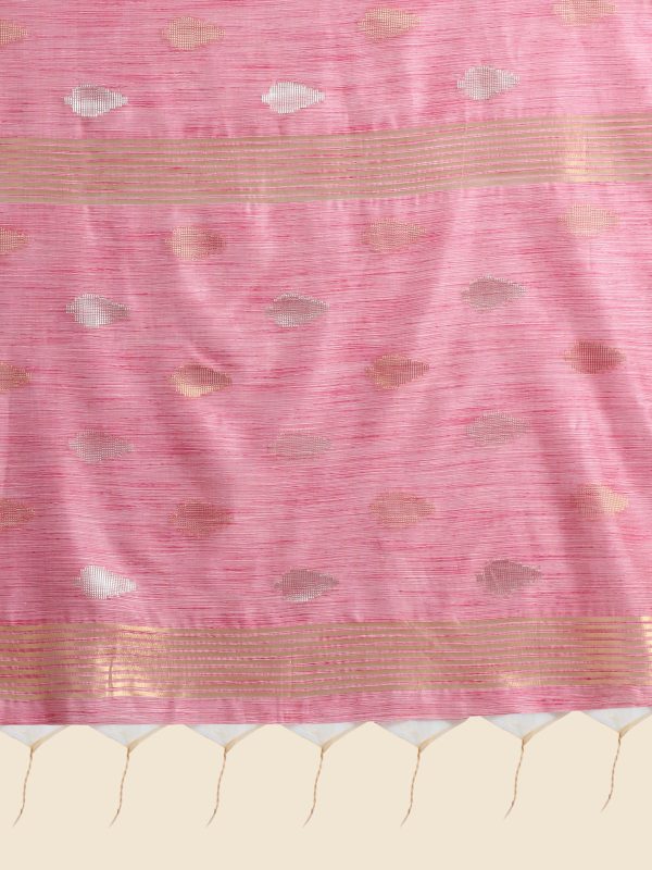 Vishnu Weaves Women s Pink Handloom Silk Zari Woven Saree with Blouse For Discount