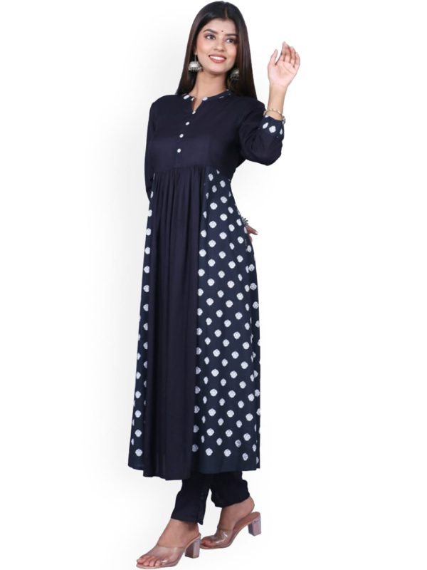 HERE&NOW Women Black Printed Anarkali Empire Kurta with Trousers For Cheap