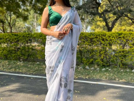 Vamsee Grey Chiffon Designer Saree Online Sale