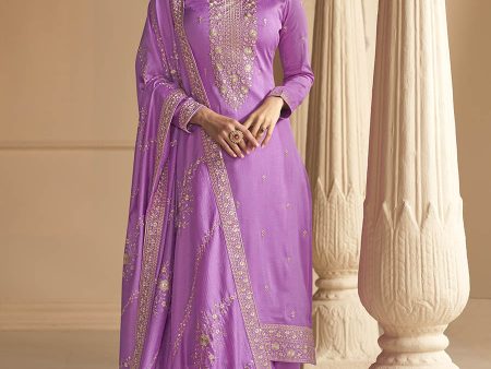 Myra Purple Premium Silk Embroidered Pant Style Suit Online Hot Sale