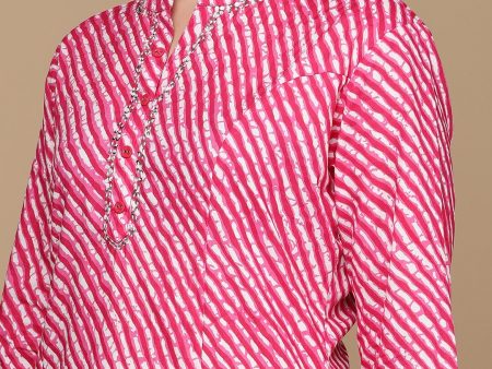 HERE&NOW Pink & White Striped Sequined Straight Cotton Kurta Supply