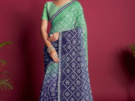 Vamsee Green And Blue Georgette Designer Saree For Cheap