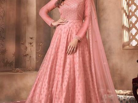 Myra Beautiful Dusty Pink Butterfly Net Embroidered Anarkali Suit Sale