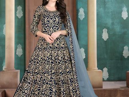 Myra Beautiful Navy Blue Georgette Embroidered Anarkali Suit For Discount