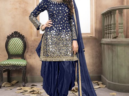 Myra Royal Blue Tafeta Silk Patiyala Suit Hot on Sale