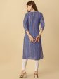 HERE&NOW Blue & White Tie-Up Neck Bandhani Printed Sequined Straight Kurta Sale