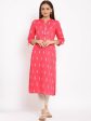 HERE&NOW Pink Mandarin Collar Ethnic Motifs Printed Pure Cotton Kurta Online Hot Sale