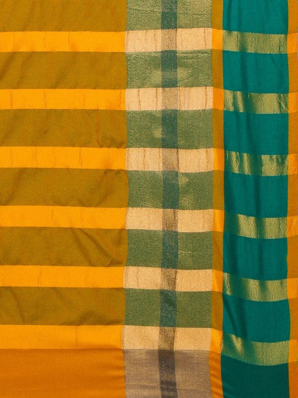 Saree Mall Mustard & Green Silk Cotton Colourblocked Kanjeevaram Saree Supply