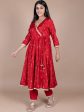 HERE&NOW Red & Beige Ethnic Motifs Printed Angrakha Gotta Patti Kurta with Trousers Online