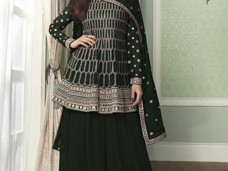 Myra Beautiful Green Georgette Embroidered Palazzo Suit For Girls Cheap