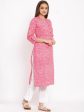 HERE&NOW Pink Chevron Printed Regular Kurta with Trousers on Sale