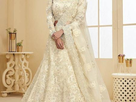 Myra Beautiful Off White Heavy Embroidered Net Bridal Lehenga For Discount