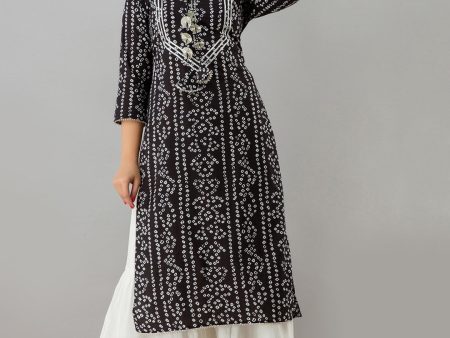 HERE&NOW Black Tie Up Neck Bandhani Printed Gotta Patti Kurta Online