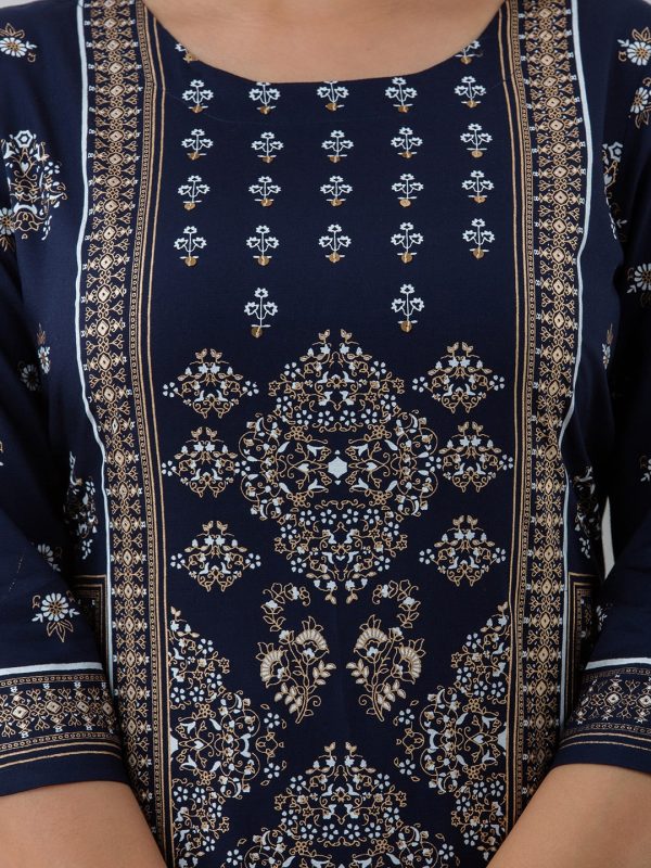 HERE&NOW Navy Blue Ethnic Motifs Printed Kurta with Trousers Hot on Sale