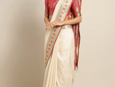 Saree Mall Cream Silk Blend Banarasi Sarees Supply