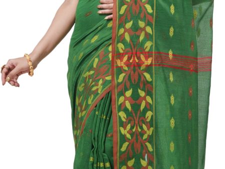 Desh Bidesh Woven Handloom Cotton Silk Saree (Green) For Sale